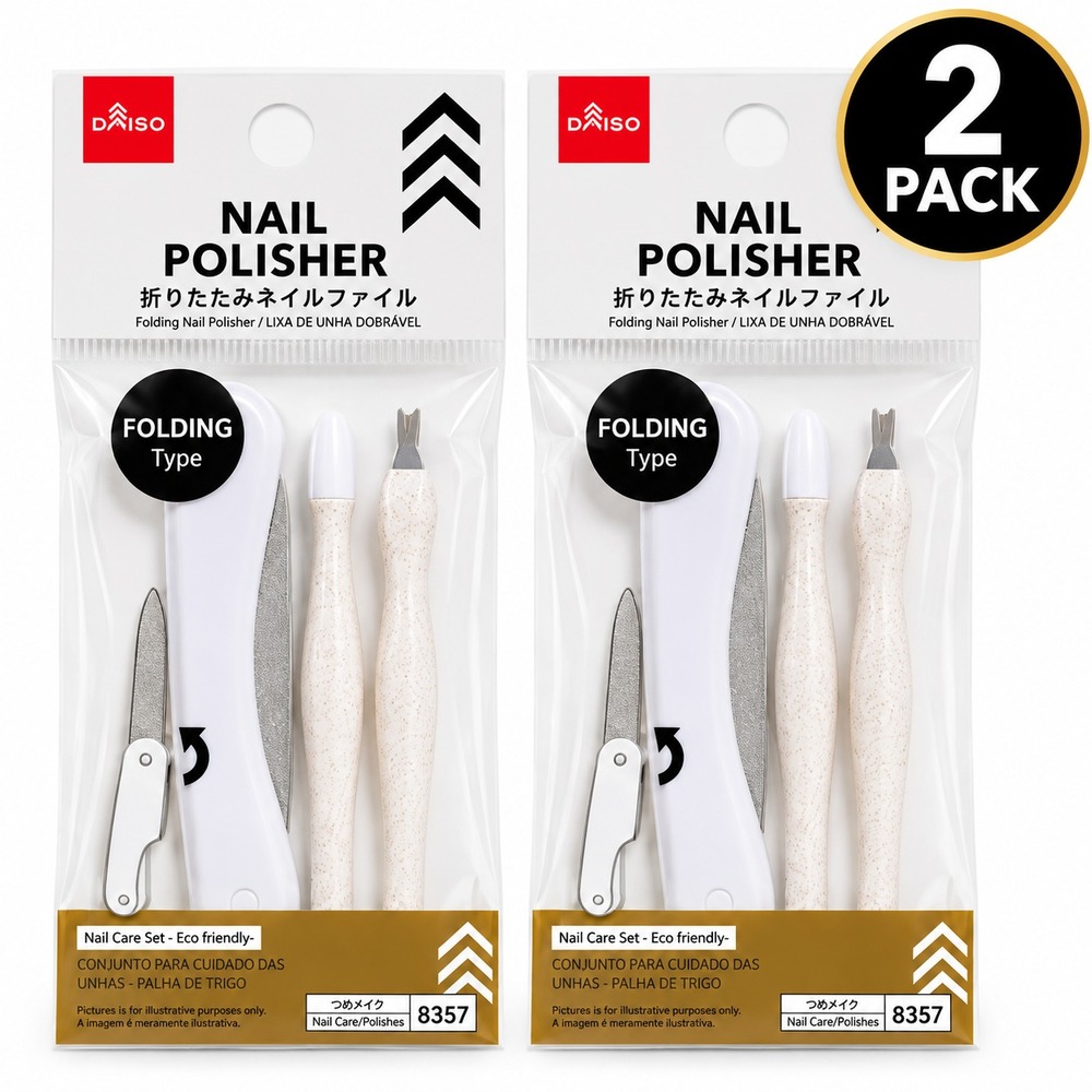 Daiso Nail Care Set 2-Pack 3-Piece Manicure Kit Nail File Cuticle Polisher